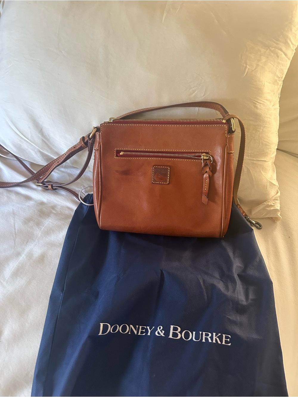 Dooney & Bourke Cognac Leather Crossbody with Front Zip